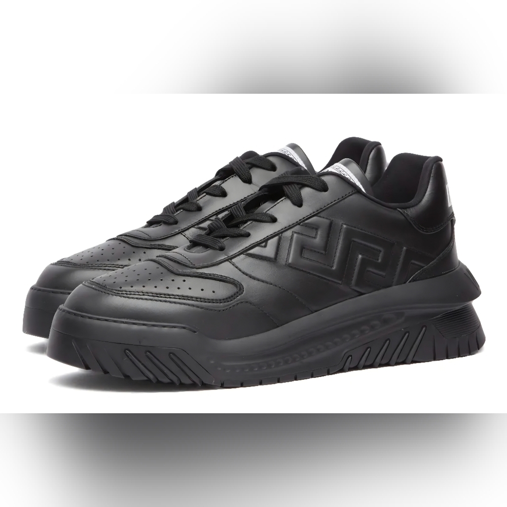Versace Odissea Greca Black Leather Low Top Sneakers (Unisex) WMNS 9 Men's US 7 - Picture 3 of 12